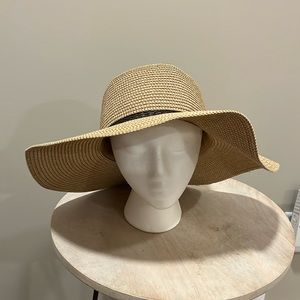 Wide Brimmed Woven Straw Hat with Leather Strap